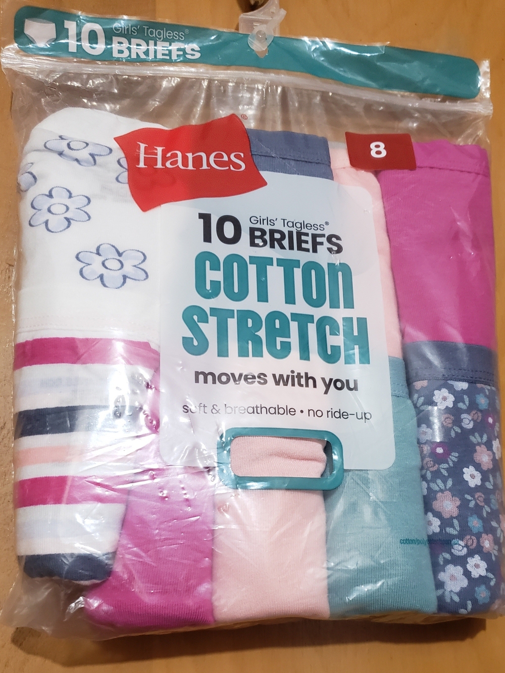 Hanes Girls Cotton Stretch Briefs - Pink, Blue, White - 10 Pack